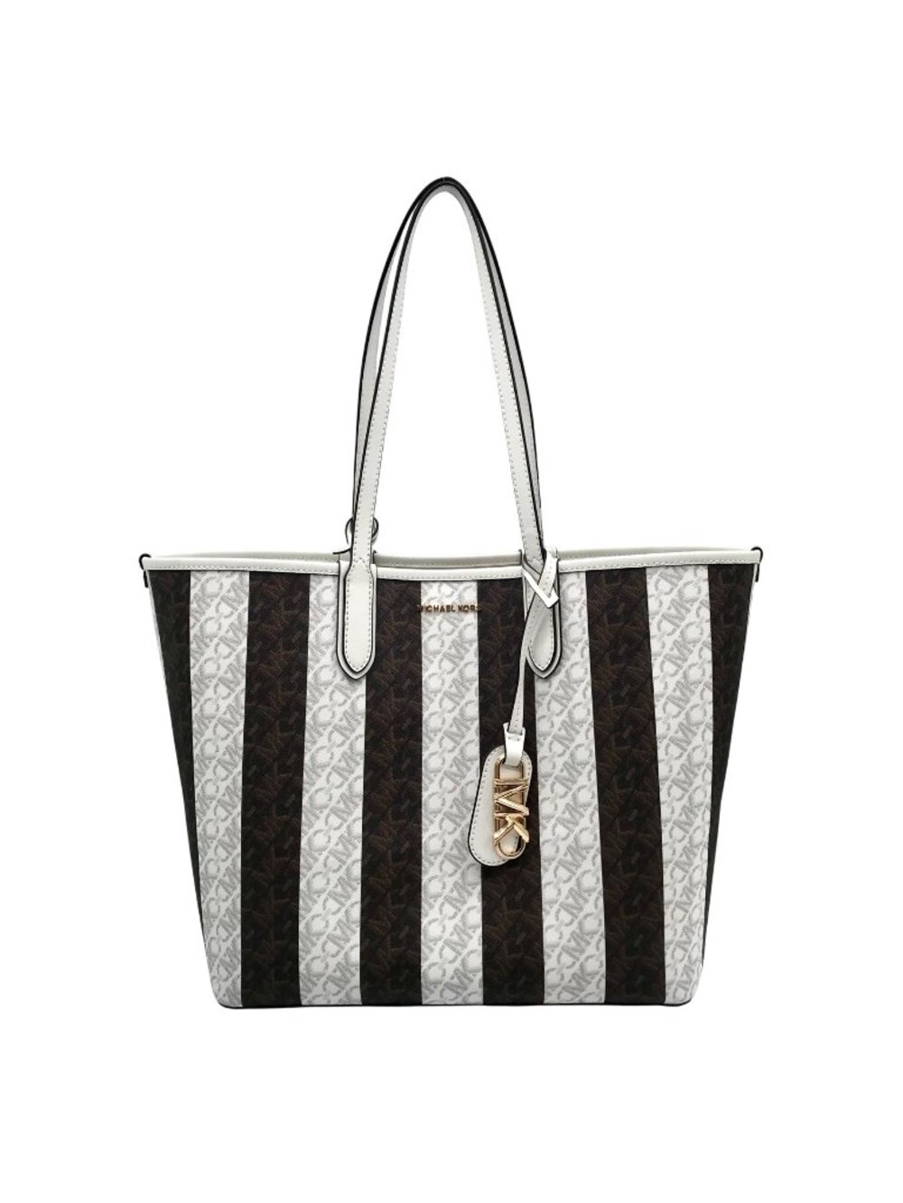 Michael Kors White & Brown Large Eliza East West Reversible Tote & Wallet